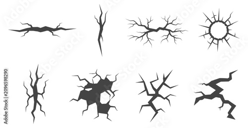 фотографія set of eight black jagged cracks vector illustrations on transparent background