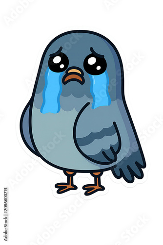 Crying pigeon cartoon character showing sadness and falling tears