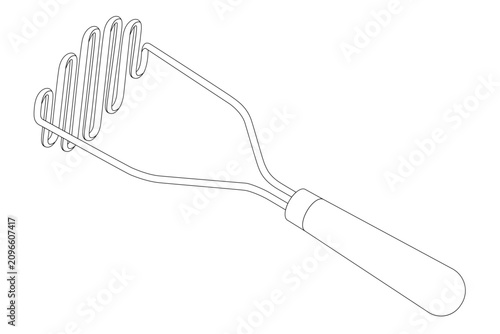 Foto Potato masher - hand drawn isometric black and white vector illustration