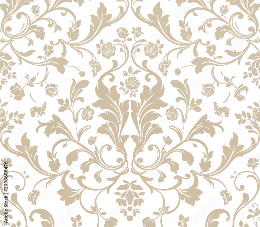 Fototapeta premium Elegant Seamless Floral Damask Vector Pattern Background