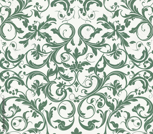 Elegant Seamless Floral Damask Vector Pattern Background
