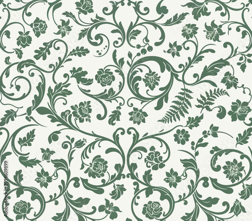 Elegant Seamless Floral Damask Vector Pattern Background