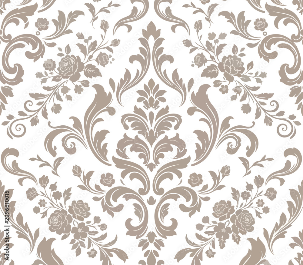 Fototapeta premium Elegant Seamless Floral Damask Vector Pattern Background