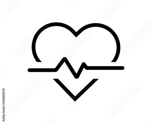 Black heart icon with a pulse line symbol for medical and health design