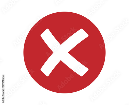 Red circle icon with white cross mark symbol for error and decline sign