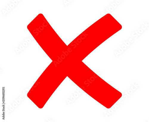 Simple red cross mark icon for rejection and error symbol