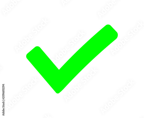 Bright green check mark icon symbol for task completion and approval