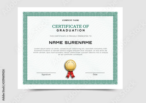 Graduation certificate template with elegant border and gold seal design certificate graduation education template