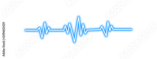 Glowing blue neon heart beat pulse line isolated on dark background