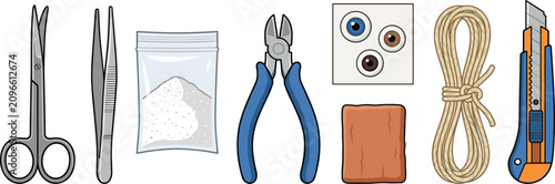Konstfotografi Taxidermy Craft and Animal Stuffing Tool Vector Set with Scissors Tweezers Clay