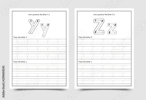 Educational worksheet for kids learning alphabet letters y and z handwriting practice with alphabet worksheet handwriting education preschool learning practice