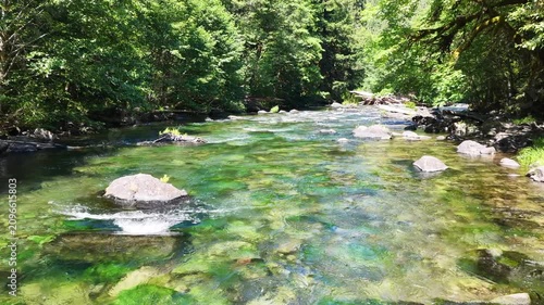 Clear water flows down the Clackamas River in Northwestern Oregon, not far from Salem. Originating in the Mt. Hood National Forest, this beautiful 83-mile river is a tributary to the Willamette River.