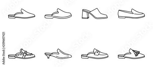 Foto 8 Vector Shoe Illustrations: Mules, Loafers, Slip-ons, Fashion Footwear Collecti