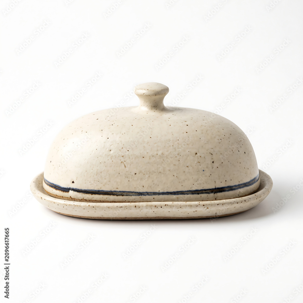 Fototapeta premium Rustic ceramic butter dish on white