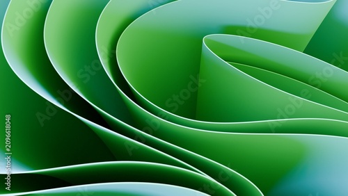 Abstract Green 3D Paper Curves Layered Waves Background Eco Technology Design