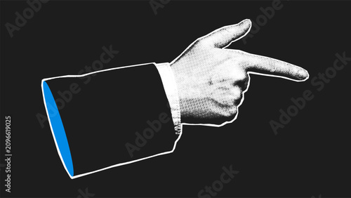 Konstfotografi Halftone businessman hand with pointing index finger on dark background