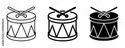 Obraz na płótnie Drum Icons Set: Snare Drum, Bass Drum, Marching Drum Variations for Music and Ce