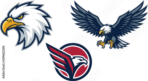 Konstfotografi Bald eagle mascot logo collection featuring fierce eagle head, flying eagle, and