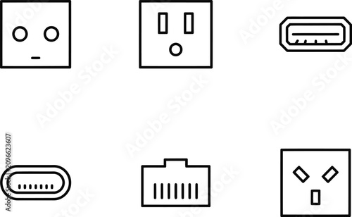 flat icon set of office equipment and supplies in minimal style