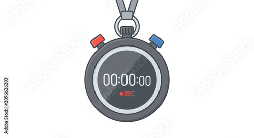 Digital Stopwatch Timer With Recording Feature Icon For Time Tracking And Precise Activity Monitoring In Minimalist Flat Graphic Style