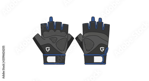Vector illustration of black and blue fingerless sports gloves for cycling and gym workouts