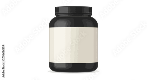 Black Plastic Supplement Jar With Blank Label for Sports Nutrition and Protein Powder Packaging Mockup