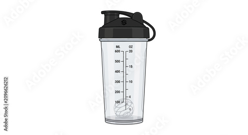 Transparent Plastic Shaker Bottle with Black Lid and Measurement Markings, Perfect for Mixing Protein Powder and Supplements for Fitness and Gym Workouts