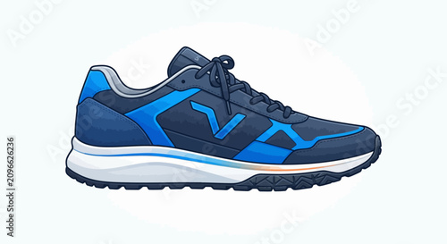 Modern blue and navy blue running shoe sneaker vector illustration isolated on white