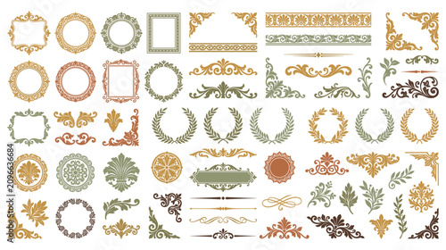 Decorative vintage borders frames and ornamental elements.