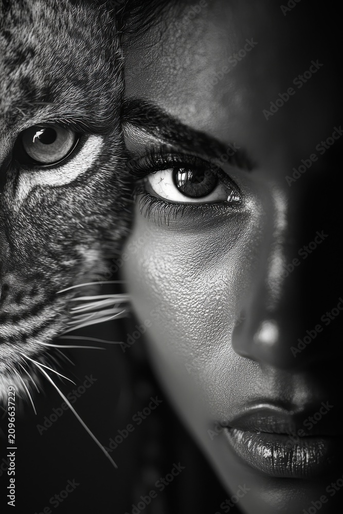 Obraz premium Pakhet Egyptian Lioness Goddess Hybrid Portrait Ancient Mythology Guardian Deity Sacred Symbol