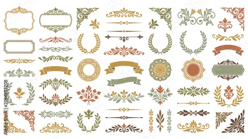 Obraz Vintage floral decorative ornaments and frame elements.