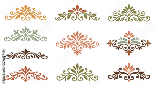 Set of decorative calligraphic design elements with flourishes.