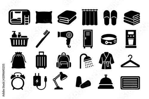 Quadro em tela Japanese capsule hotel amenity icon set