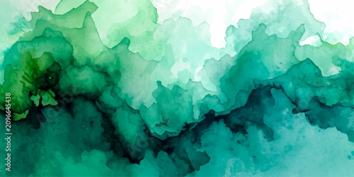 Fotografía Abstract Emerald Hues A captivating watercolor painting showcases an abstract composition of flowing emerald and teal pigments, creating a mesmerizing