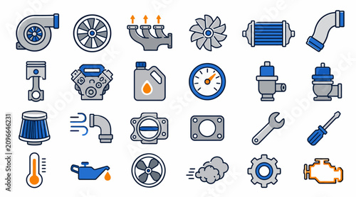 Quadro su tela Flat Design Collection of Automotive and Industrial Icons.