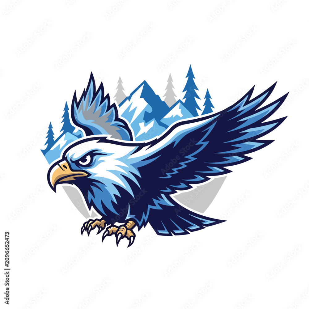 Fototapeta premium Fierce bald eagle mascot design in aggressive flight posture.