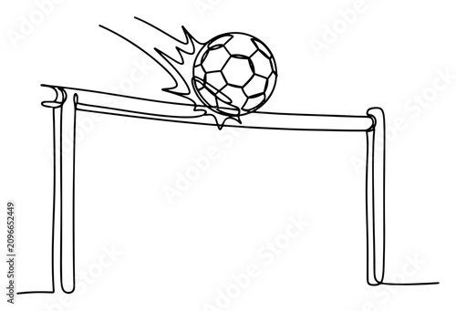 Tableau sur toile Football hitting goal crossbar line drawing, minimalist soccer ball hitting post