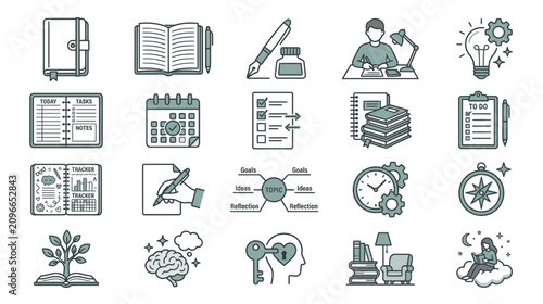 Quadro su tela Productivity and Planning Icons: Goals, Tasks, Ideas, and Time Management