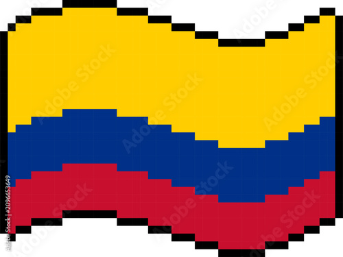 Tableau sur toile Colombia national flag pixel art illustration, 8-bit retro wavy Colombian flag i