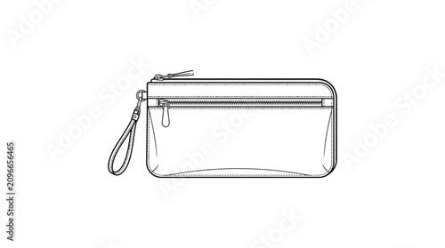 Vector Line Drawing of a Zippered Wristlet Pouch