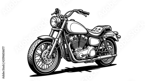 Foto Classic cruiser motorcycle illustration in black and white.