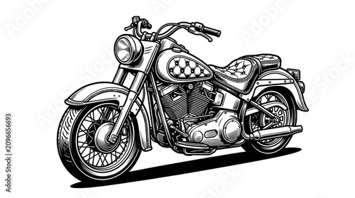 Foto Classic cruiser motorcycle with checkered seat detail.