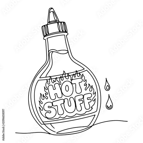 Bild auf Leinwand Hot sauce bottle with flames label in minimalist continuous line art style