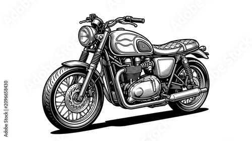 Foto Retro standard street motorcycle line art illustration.