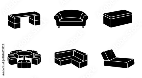 Obraz na płótnie Modern Furniture Icons Set: Sofa, Chaise Lounge, Table, Desk, Storage Ottoman, S
