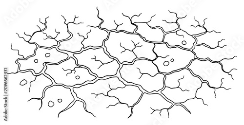 Cracked dry earth ground pattern representing drought in minimalist line art style