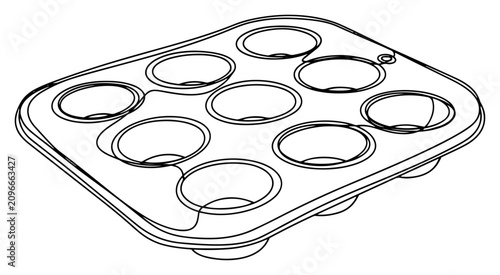 Photos Muffin tin for baking cupcakes in minimalist continuous one line drawing style