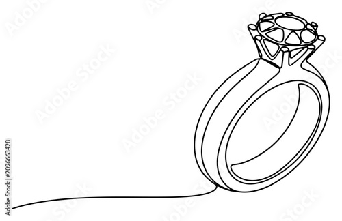Diamond engagement ring for wedding or anniversary in continuous line art style