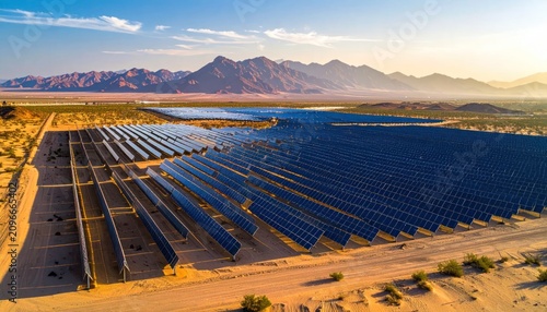 Aerial view of massive solar power plant.