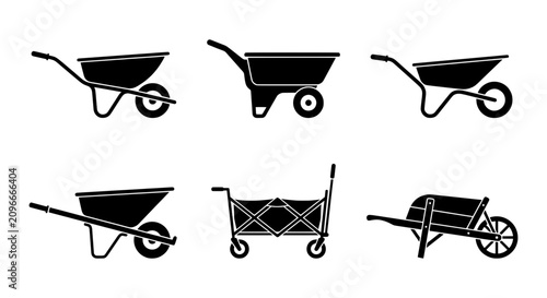 Fotografie Wheelbarrow Icons Set, Garden Cart Vector Graphics, Outdoor Equipment Silhouette